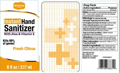 image of label - amoray premium instant hand sanitizer (fresh citrus) 8 oz